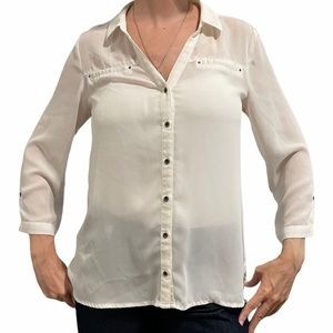 MAURICES White Button Down Sheer Blouse Small
